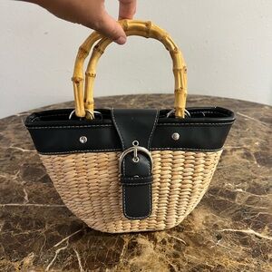 Straw Mini Basket Bag Bamboo Handles Cottagecore Summer Purse